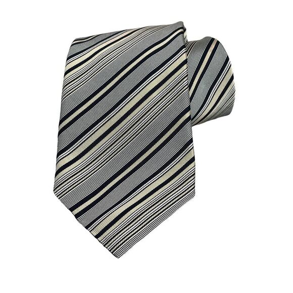 Canali Silk Neck Tie Navy Cream Stripe Designer ClassicItaly